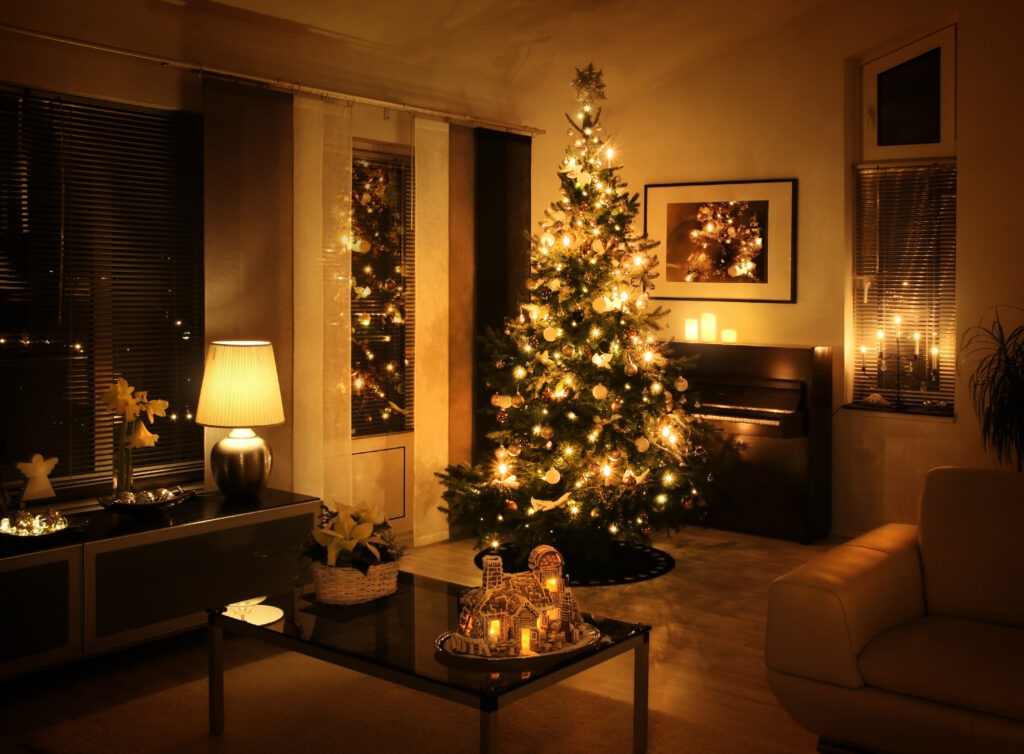 Christmas tree in modern living room warm feeling